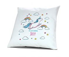 Kopfkissen mit Namen Josy - Motiv Sei ein Einhorn, 40 cm, 100% Baumwolle, Kuschelkissen, Liebeskissen, Namenskissen, Geschenkidee