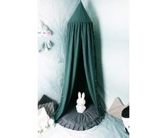 GLITZFAS Betthimmel Kinderzimmer Bettvorhang Baumwolle Moskitonetz Insektenschutz für Prinzessin Spielzelte Babybett & Schlafzimmer (Dunkelgrün)