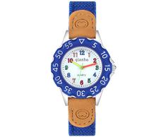 Kinderuhr Mädchen Jungen,Analog Mädchen Armbanduhr wasserdichte Quarzuhr Leder Nylon Strap Uhren Bunte Nummer Griff Einfach-Lesen Lernuhr für Kinder Alter 3-12(Dunkelblau)