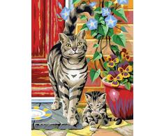 MAMMUT 8230213 - Malen nach Zahlen Junior, Katzen, Doppelpack, Komplettset mit 2 bedruckten Malvorlagen im A4 Format, 8 Acrylfarben, Pinsel und Anleitung, Malset für Kinder ab 8 Jahre