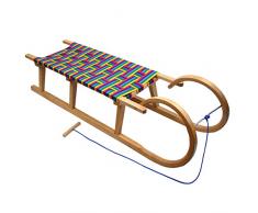 Babys-Dreams BAMBINIWELT Holzschlitten Hörnerrodel mit Zugseil, Sitzfläche aus Kunstfasern im Regenbogendesign,120cm