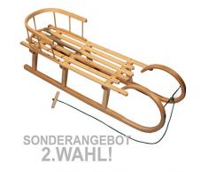 BambiniWelt24 BAMBINIWELT Holzschlitten/Hörnerrodel mit RÜCKENLEHNE und Zugleine, aus Buchenholz, Kinderschlitten, 120cm (2.Wahl)
