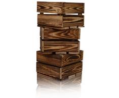 CHICCIE 3 Set Holzkiste im Vintage Look - Kiste 22x20cm Geflammt Dunkel - Obstkiste Dekokiste