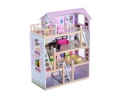 HOMCOM Kinder Puppenhaus Puppenstube Barbiehaus Dollhouse 4 Etagen Holz mit Möbeln