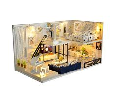 FCCYG DIY Holzpuppenhaus mit Schlafzimmer Wohnzimmer Badezimmer Klavier Manuellen Produktions kreative Geschenk-Musik-Flash geeignet für Outdoor Indoor Büro