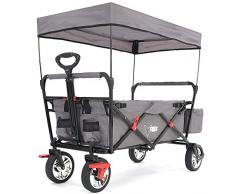 Fuxtec Faltbarer Bollerwagen FX-CT500 grau klappbar mit Dach, Vorderrad-Bremse, Vollgummi-Reifen, Hecktasche, für Kinder geeignet - Das Original mit GS-Prüfsiegel geprüfte Qualität !