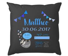 EZYshirt® Personalisiertes Faultier Kissen als Glückwunsch zur Geburt | Geschenke zur Geburt | Babygeschenk für Jungen und Mädchen Kissen | Mit und ohne Füllung