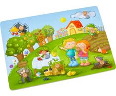 HABA 304430 - Greifpuzzle Obstgarten, 8-teiliges Holzpuzzle mit Naturmotiven und großen, griffigen Holzknöpfen, Holzspielzeug ab 12 Monaten