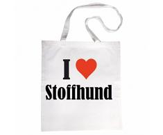 Tasche I Love Stoffhund Größe 38x42 Farbe Weiss Druck Schwarz
