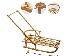 Rawstyle Holzschlitten mit Rückenlehne + Zugleine + SCHIEBESTANGE - Lehne - Kinderschlitten - Schlitten aus Holz NEU