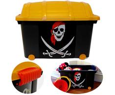 LS-LebenStil XL Kinder Piratenkiste 61x40cm Schatztruhe Spielkiste Pirat Rollbox
