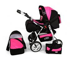 Clamaro VIP Volver 3in1 Premium Kinderwagen 3 in 1 Kombi mit 360° Schwenkrädern (über 40 Farben wählbar) Kombikinderwagen Komplettset mit Soft Babywanne, Sport Buggy und Auto Babyschale Aufsatz (ISOFIX), Felge: ALU (Hartgummi