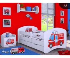 HB Kinderbett mit Matratze und Bettkasten - NEU , Verschiedene Motive Weiss (160x80cm mit Schublade, FEUERWEHR)