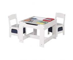 eSituro Kindertisch mit 2 Stühle mit Stauraum, Maltisch Kindersitzgruppe 3 Teilige Kindersitzgarnitur Tisch und Stuhl Set, Tischplatte abnehmbar in Schwarz und Grau, SCTS0004