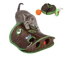 Hangarone Katzentunnel Spielzeug, Katzentunnel Spiel, Maus Intelligenz Intelligenzzelt Glocke mit 9-Loch Tunnelröhre Aufbewahrungstasche für Katzenspielzeug.31x32x11cm