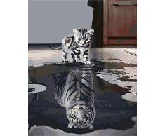 WOWDECOR DIY Malen nach Zahlen für Erwachsene Kinder Mädchen, Katze oder Tiger 40x50 cm Vorgedruckt Leinwand-Ölgemälde (mit Rahmen)