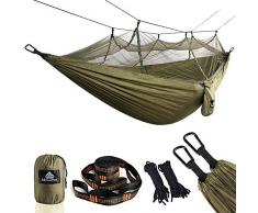 NATUREFUN Ultraleichte Moskito Netz Camping Hängematte 300kg Tragfähigkeit,(275 x 140 cm) Atmungsaktiv, schnell trocknende Fallschirm Nylon Enthalten 2 x Premium Karabinerhaken 4 x Nylonschlingen