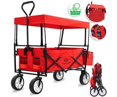 KESSER® Bollerwagen faltbar mit Dach Handwagen Transportkarre Gerätewagen | inkl. 2 Netztaschen und Einer Außentasche | klappbar | Vollgummi-Reifen | bis 100 kg Tragkraft | Rot