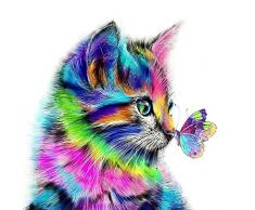 YXQSED Rahmenlos DIY ölgemälde Malen nach Zahlen Neuerscheinungen Neuheiten - DIY ölgemälde, Malen nach Zahlen Kits -Bunte Katze 16X20 inch
