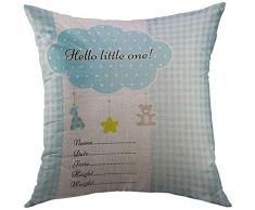 LisaArticles Kissenbezüge,Baby-Ankunfts-Mitteilung Mit Geburts-Metrik-Text-Nizza Wolken-Mobile Mit Spielzeug-Zertifikat Auf Blauen Diagramm-Attraktiven Neuheits-Kissenbezügen