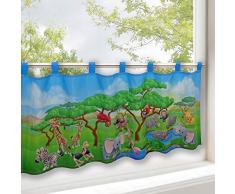 Scheibengardine TIERSAFARI, Frühling-Sommer Gardine mit einem Tiermotiv, 45x120 cm, moderne blickdichte Bistrogardine für das Kinderzimmer