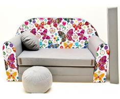 Pro Cosmo A33 Kinder Sofa Bett mit Puff/Fußbank/Kissen, Stoff, Mehrfarbig, 168 x 98 x 60 cm