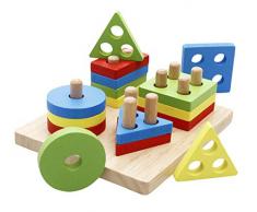 Lewo Holzpuzzles Geometrisches Stapel Steckspiel Farben und Formen Sortierspiel Lernspielzeug für Kleinkind Kinder