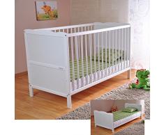 BABY Gitterbett Babybett Kinderbett mit Aloe Vera Schaumstoffmatratze Zahnschienen höhenverstellbar Weiß umbaubar zum Juniorbett