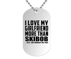I Love My Girlfriend More Than Skibob - Military Dog Tag Militär Hundemarke Silber Silberkette ID-Anhänger - Geschenk zum Geburtstag Jahrestag Muttertag Vatertag