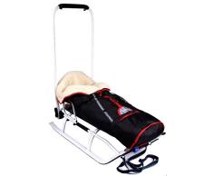 3in1 Kinder Schlitten Sport Rodel für Kinder, Babys mit Rückenlehne, Fußsack, Schiebegriff und Gurt aus Aluminium LED