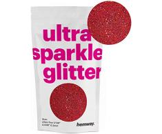Hemway - Premium-Glitzerstaub/-pulver - vielfältig einsetzbar - zum Basteln, Malen & Verschönern von Geschenken & Blumen/Tisch-Deko/Kosmetik für Haut, Haare & Nägel - Rot - ULTRAFEIN - 0,2 mm - 100 g