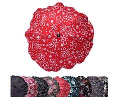 BAMBINIWELT Sonnenschirm für Kinderwagen SCHWARZ ROT BLAU GRAU etc. Ø68cm UV-Schutz50+ Schirm Sonnensegel Sonnenschutz (Flowers Rot)