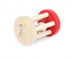 TÜV zertifizierte Babyrassel aus recyceltem Holz mit süßem Ziegenbock-Motiv und Perlen im Inneren, durch die Holzstäbe leicht zu halten, farb- und speichelfest