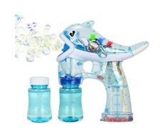 Xpizo Seifenblasenpistolen Elektrisch Delphin Bubble Gun Leuchte LED mit Musik (Blau)