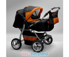 Akjax Gemini Zwillingskinderwagen - Geschwisterwagen - Zwillingsbuggy - Nr.40 schwarz / orange