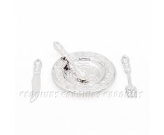 Odoria 1/12 Miniatur Geschirr Vintage Silber Besteck und Teller Set Für Puppenhaus Küche Zubehör