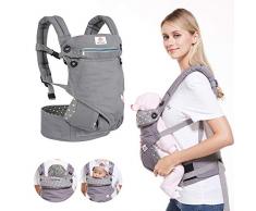 BelleStyle Babytrage - Reine Baumwolle, Atmungsaktiv, Verstellbar Ergonomische Kindertrage/Baby Rückentrage für Neugeborene & Kleinkinder von 0 bis 3 Jahren (3,5 bis 20 kg) - Grau