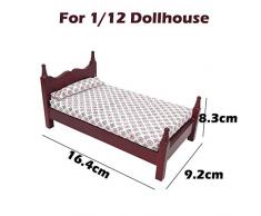 Dapei 1/12 Mini Puppenbett Puppenhaus Möbel Dollhouse Miniatur Kinder Spielzeug Puppenhaus Bett - Weinrot