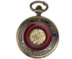 Taschenuhren Mechanische Vintage Holzrassel hohle hohe Taschenuhr (hellbraun) mechanische Uhr ZJ
