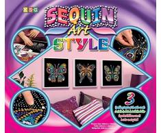 MAMMUT 8081324 - Sequin Art Style 3 Paillettenbilder Schmetterlinge, Bastelset mit 3 Styropor-Rahmen, 3 samtige Bildvorlagen, Pailletten, Steckstiften, Anleitung, ab 8 Jahre