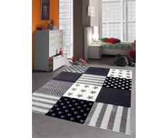 Kinderteppich Spielteppich Sternteppich Konturenschnitt Grau Creme Schwarz Größe 80x150 cm