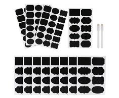 Kesote Tafel Etiketten Set, 128 Stück Selbstklebende Tafel Aufkleber + 2 Stück radierbare weiße Kreide Marker für Glas Kanister Flasche (Wiederverwendbar, Schwarz)