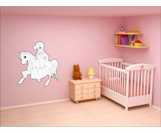 Premium Wandtattoo Ausmalbild Aufkleber zum selber ausmalen #002B Prinzessin auf Pferd 60 x 68 cm