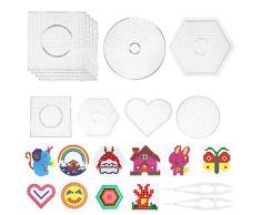 LAOYE Stiftplatte für Bügelperlen Steckperlen Platte Set 12pcs, 6pcs Bügelperlen Platten Groß + 4pcs Steckperlen Platte Klein transparent mit 10 Bügelperlen Schablone und 2 Weiße Pinzette