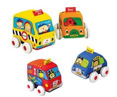 4 Stück KS Kids Baby Rückzug-Auto aus Stoff mit Activity Plan