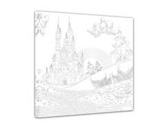 Einführungsangebot: SENSATIONSPREIS Bilderdepot24 - Burg - Ausmalbild auf Leinwand, aufgespannt auf Rahmen - Quadrat-Format - 80x80 cm - fertig gerahmt, direkt vom Hersteller