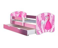 Kinderbett Jugendbett mit einer Schublade und Matratze Rausfallschutz Rosa 70 x 140 80 x 160 80 x 180 ACMA II (08 Princess, 80 x 180 cm mit Bettkasten)