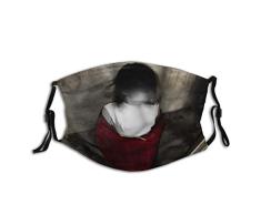 AIMILUX Gesichtsbedeckung,Hausmädchen Schmerz weißes Kleid rot gruselig Schal Menschen Horror Teufel Vintage Puppe schwarz gruselig Dunkles Gesicht,Winddicht Staubschutz Mund Bandanas Mit 2 Filtern