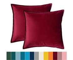 Bedsure Kissenhülle Kissenbezug 50x50 cm Rot 2er Set für Sofakissen Dekokissen - Samt Kissenbezüge Zierkissenbezug Zierkissenhülle für Weihnachten aus Super Weicher und Flauschiger Uni Farbe Samt
