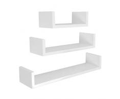 Meerveil Wandregal 3er Set U-Form Schweberegal Hängeregal Wandboard Bücherregal 60cm/45cm/30cm, Tiefe 15cm, Weiß